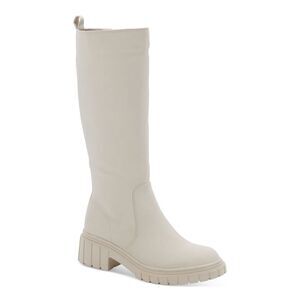 AQUA COLLEGE Womens Ivory Waterproof Paz Round Toe Block Heel Riding Boot 7.5 M